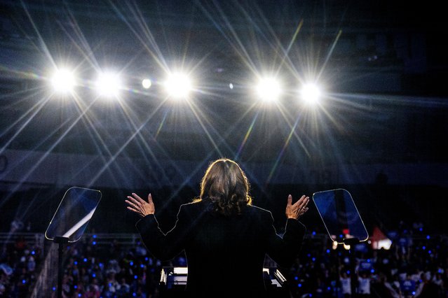 US Vice President and Democratic presidential candidate Kamala Harris speaks at a campaign rally at the Bojangles Coliseum in Charlotte, North Carolina, on September 12, 2024. (Photo by Jim Watson/AFP Photo)