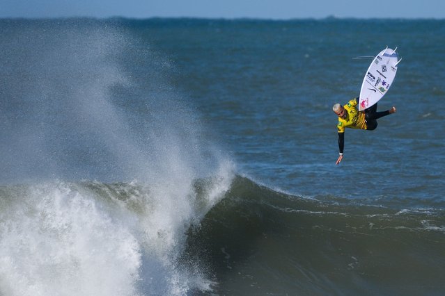 Brazilian surfer Italo Ferreira during the third stage of the World Surfing Championship and the only stage of the World Championship that takes place in Europe, which will take place at Super Tubos beach, in Peniche, 23 March 2025. (Photo by Carlos Barroso/EPA)