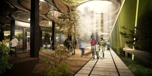This undated artist's rendering provided by The Lowline shows a deep underground park that could be created in a 116-year-old abandoned trolley terminal below the Lower East Side. For this project-in-the-works, the latest solar technology will illuminate the subterranean space, filtering the sun via a collector at street level. (AP Photo/The Lowline)