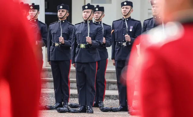 Soldiers from 94 Squadron The Queen's Own Gurkha Logistic Regiment are inspected to see if they are fit for role as potential future Queen's Guards on September 8, 2022. The soldiers from Hullavington based logistics regiment, 9 Regiment Royal Logistic Corps (9 RLC) were inspected at Wellington Barracks, London, to prove they can reach the high standards required to perform upcoming public duties for the Royal family. This is a proud moment for the 9 Regiment Royal Logistic Corps (9 RLC) with their first Queen's Guard at Buckingham Palace on Monday 12th September. (Photo by Richard Pohle/Times Newspapers)