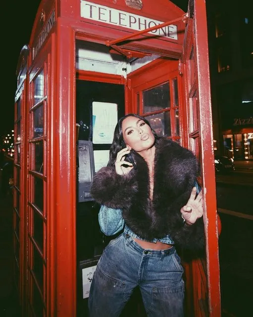 American socialite Kim Kardashian in the last decade of March 2023 discovers a phone booth. (Photo by kimkardashian/Instagram)