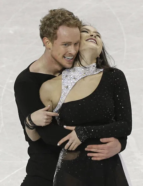 Madison Chock and Evan Bates react after their free dance program at the U.S. Figure Skating Championships in Greensboro, N.C., Saturday, January 24, 2015. (Photo by Chuck Burton/AP Photo)