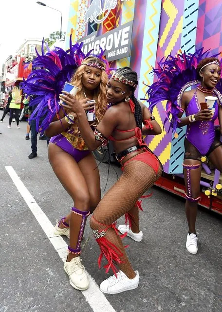A view of dancers at the Red Bull Music X Mangrove float at Notting Hill Carnival on August 27, 2018 in London, England. (Photo by Tabatha Fireman/Getty Images for Redbull)
