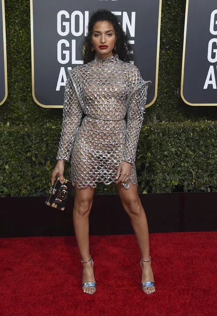 Indya Moore arrives at the 76th annual Golden Globe Awards at the Beverly Hilton Hotel on Sunday, January 6, 2019, in Beverly Hills, Calif. (Photo by Jordan Strauss/Invision/AP Photo)