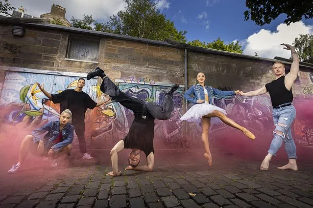 Performers promote Beats on Pointe, an Australian production that combines classical ballet and breakdance, in Meadows Lane, Edinburgh on August 20, 2022. The show is running nightly at Assembly Hall throughout the Edinburgh Fringe festival. (Photo by Duncan McGlynn/The Times)