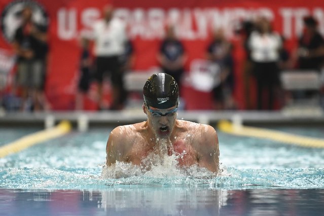 David Abrahams swims the men's 100 breaststroke at the 2024 U.S. Paralympic Swim Team Trials in Minneapolis, Thursday, June 27, 2024. (Photo by Jackson Ranger/AP Photo)