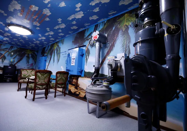 Radiation-blocking air purifiers are seen in the model room of Shelter Co.'s nuclear shelter in the basement of its CEO Seiichiro Nishimoto's house in Osaka, Japan April 26, 2017. (Photo by Kim Kyung-Hoon/Reuters)