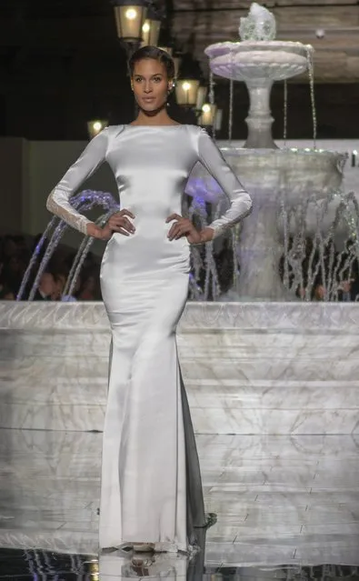 Cindy Bruna walks the runway for the Pronovias Show during Barcelona Bridal Fashion Week 2017 held at the Museu Nacional d'Art de Catalunya on April 28, 2017 in Barcelona, Spain. (Photo by Robert Marquardt/Getty Images)