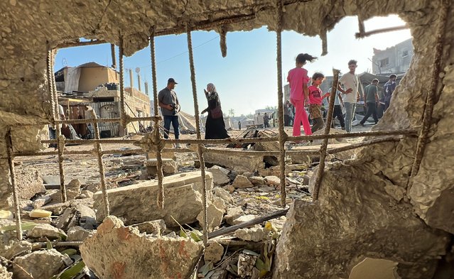 A view of heavily damaged Al-Awda school following the Israeli attack on Al-Awda school at Abasan district in Khan Yunis, Gaza on July 10, 2024. (Photo by Abed Rahim Khatib/Anadolu via Getty Images)