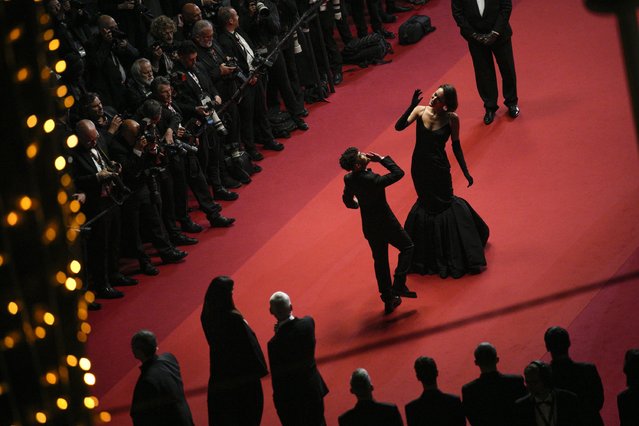 French actor Ethann Isidore, left, and English actress  Phoebe Waller-Bridge pose for photographers upon departure from the premiere of the film “Indiana Jones and the Dial of Destiny” at the 76th international film festival, Cannes, southern France, Thursday, May 18, 2023. (Photo by Daniel Cole/AP Photo)