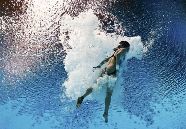 Chen Ruolin of China performs a jump during the mixed team event final at the Aquatics World Championships in Kazan, Russia July 29, 2015. (Photo by Stefan Wermuth/Reuters)