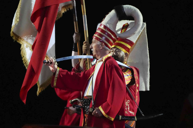 Members of Turkish historical military band perform during the Spasskaya Tower International Military Music Festival in Red Square in Moscow, Russia, Friday, August 23, 2024. (Photo by Alexander Zemlianichenko/AP Photo)