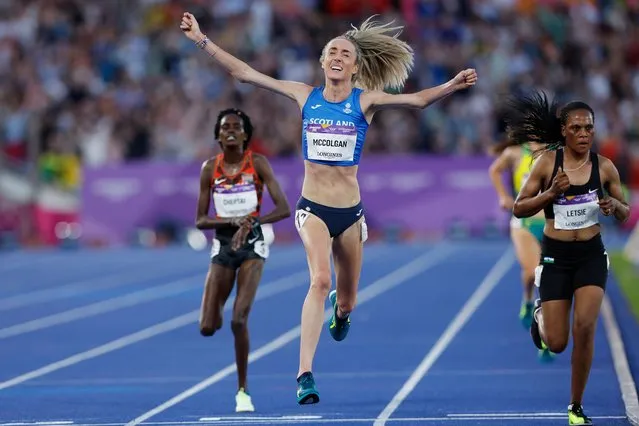 Eilish McColgan of Scotland celebrates after winning the gold medal in the Women's 10,000m Final during the Athletics competition at Alexander Stadium during the Birmingham 2022 Commonwealth Games on August 3, 2022, in Birmingham, England. (Photo by Tom Jenkins/The Guardian)