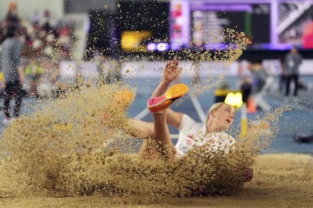 Paulina Ligarska, of Poland, makes an attempt in the pentathlon long jump at the World Athletics Indoor Championships in Nanjing, China, Friday, March 21, 2025. (Photo by Vincent Thian/AP Photo)