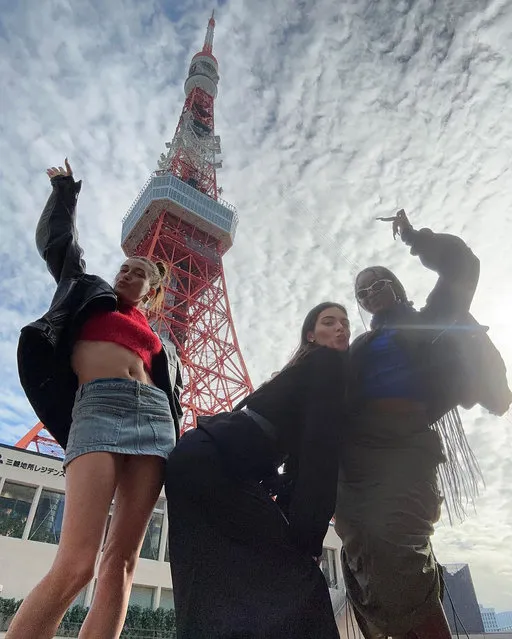American model, media personality and socialite Hailey Bieber (L) celebrates her birthday in Tokyo on November 22, 2022 with American model and media personality Kendall Jenner and American singer Justine Skye. (Photo by haileybieber/Instagram)