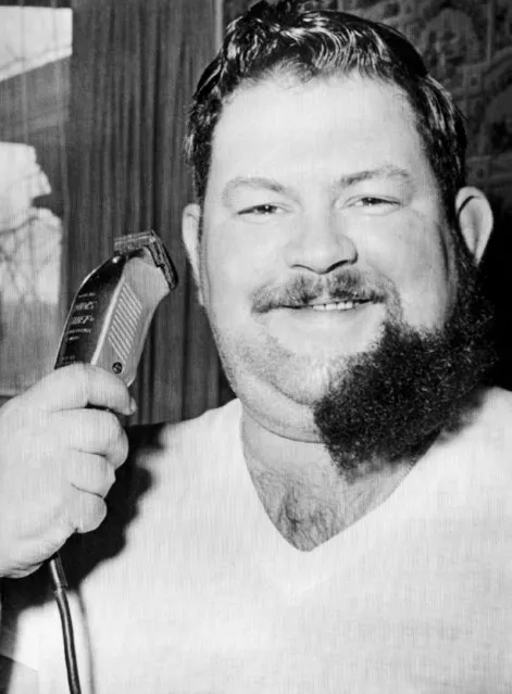 Jack Swartz, an employee of Wheel Steel Co., hacks away delightful at his 115-day old beard in Wheeling on January 4, 1960 which he be to growing at the start of the marathon steel strike. He vowed would not shave until the strike was over but at the time he said, “expected the strike – or my beard to be this long”. (Photo by AP Photo)