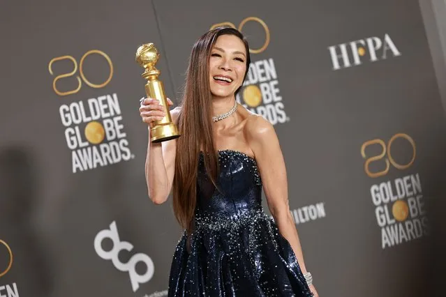 Malaysian actress Michelle Yeoh poses with the Best Actress in a Motion Picture – Musical or Comedy award for “Everything Everywhere All at Once” in the press room during the 80th Annual Golden Globe Awards at The Beverly Hilton on January 10, 2023 in Beverly Hills, California. (Photo by Matt Winkelmeyer/FilmMagic)