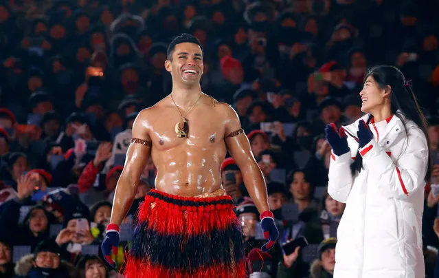 Pita Taufatofua of Tonga during the closing ceremony of the PyeongChang Winter Olympic Games at the Olympic Stadium in Pyeongchang, South Korea, on February 25, 2018. (Photo by Kai Pfaffenbach/Reuters)