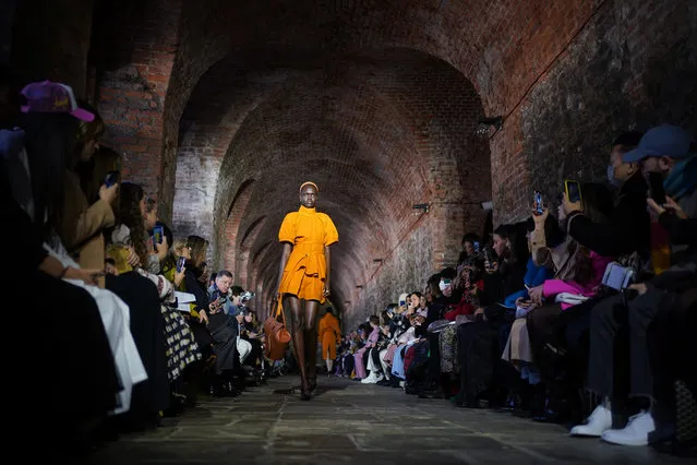 Models on the catwalk during the Eudon Choi show at the Charterhouse, Charterhouse Square, Barbican, during London Fashion Week 2022 on Saturday, February 19, 2022. (Photo by Yui Mok/PA Images via Getty Images)