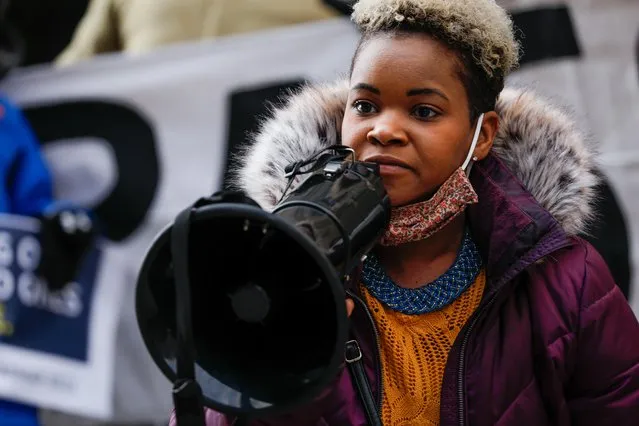Community activist India Walton holds a megaphone as she campaigns to replace four-term Mayor Byron Brown, in Buffalo, New York, U.S., December 15, 2020. (Photo by Lindsay DeDario/Reuters)
