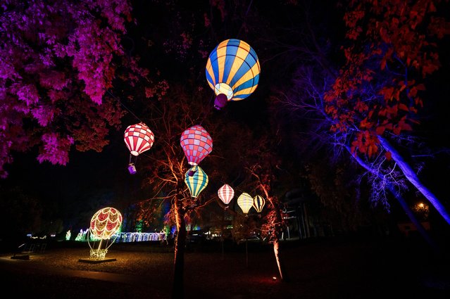 Light installations are seen during the Lumina Park's Magic World light exhibition at Palatinus Bath in Budapest, Hungary, 04 November 2025 (issued 05 November 2025). The open-air walk-through light exhibition featuring illuminated art installations will run until 01 March 2026. (Photo by Zoltan Balogh/EPA)