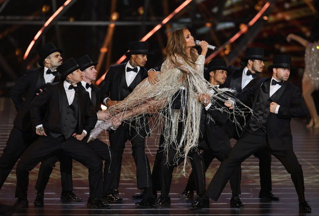 Actress and singer Jennifer Lopez performs during the “The 1001 Season of ELIE SAAB” fashion show celebrating the fashion designer Saab's 45-year fashion career, as part of Riyadh Season in Riyadh, Saudi Arabia, on November 13, 2024. (Photo by Hamad I Mohammed/Reuters)
