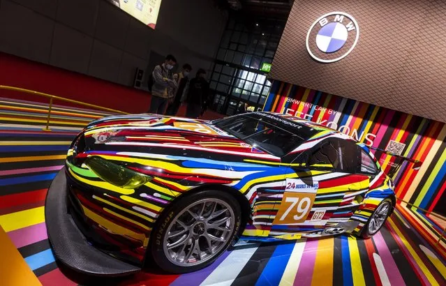 A BMW Art car stands on display at the BMW trade fair stand during a media day of the Auto Shanghai 2021 motor show in Shanghai, China, 19 April 2021. The 19th International Automobile Industry Exhibition runs from 24 to 28 April. (Photo by Alex Plavevski/EPA/EFE)
