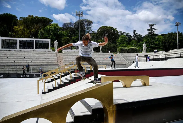 Skaters during heats on the Pietrangeli Stadium for the Street Skateboarding World Championships at the Foro Italico in Rome, Italy, 30 Ma​y 2021. (Photo by Riccardo Antimiani/EPA/EFE)