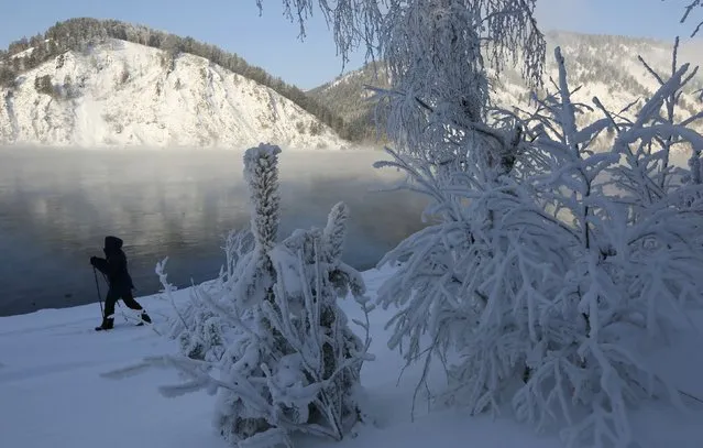 A person walks along a bank of the Yenisei river on a frosty winter day outside Krasnoyarsk, Siberia, Russia January 11, 2017. (Photo by Ilya Naymushin/Reuters)