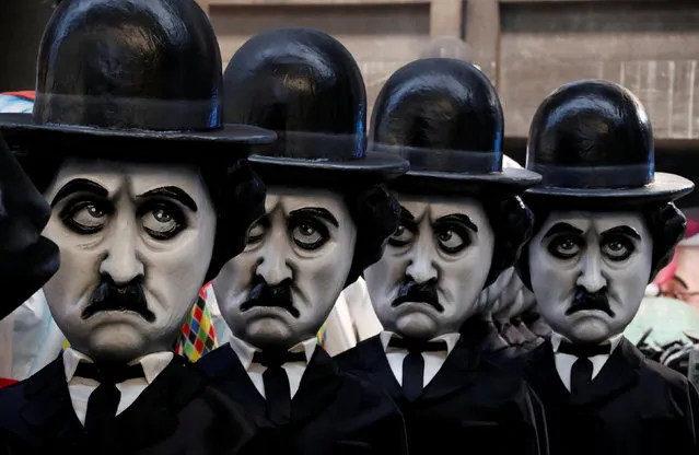 Figures of Charlie Chaplin are seen during preparations for the carnival parade in Nice, France, February 4, 2019. (Photo by Eric Gaillard/Reuters)