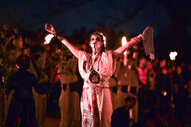 Beltane Fire Society performers celebrate the coming of summer by participating in the Beltane Fire Festival on Calton Hill April 30, 2019 in Edinburgh, Scotland. (Photo by Jeff J. Mitchell/Getty Images)