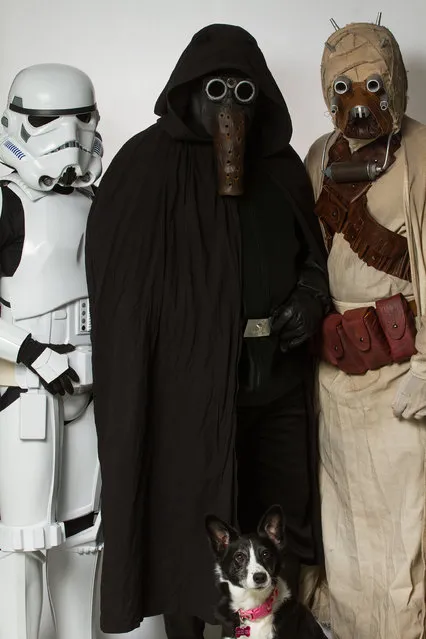 A Storm Trooper, Garindan and Tusken Raider with a dog. (Photo by Rohit Saxena/Caters News)