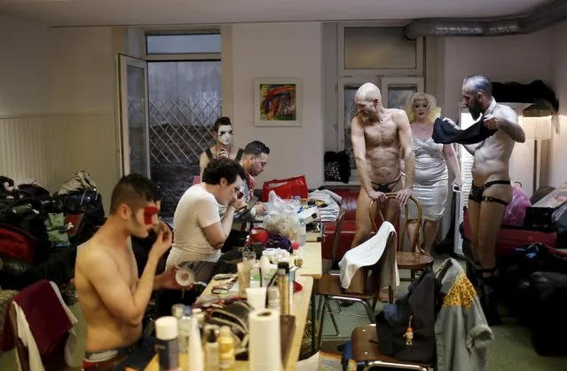 Boylesque performers prepare before the “Yodeling Lederhosen Boylesque Gala” at the Boylesque Festival in Vienna, Austria, May 15, 2015. Picture taken May 15, 2015. (Photo by Leonhard Foeger/Reuters)