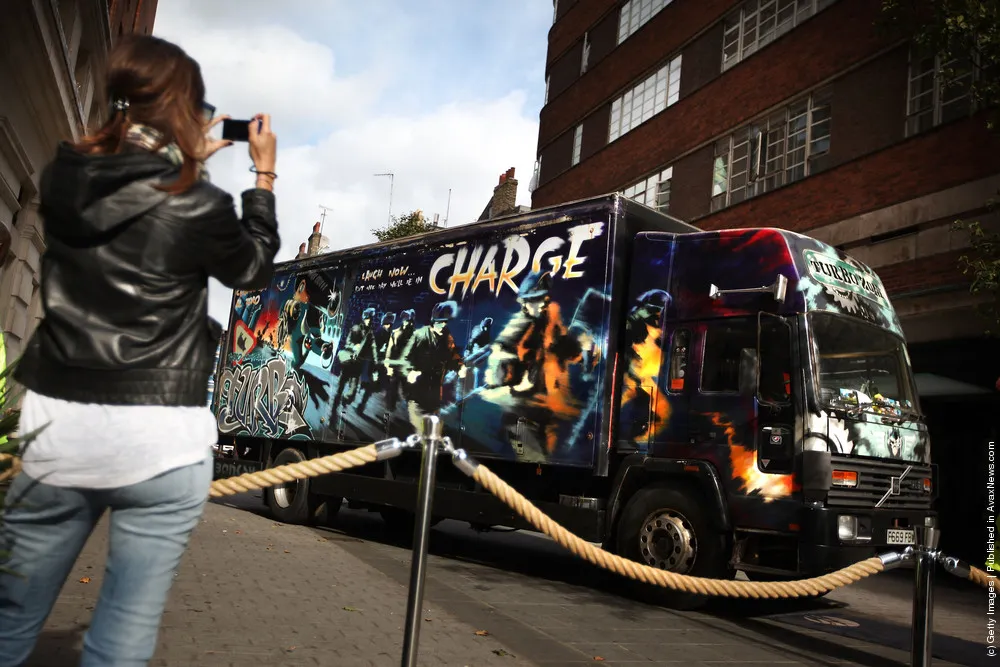 An Articulated Lorry Adorned With Artwork By Banksy Arrives Ahead Of The Start Of Frieze Art Fair