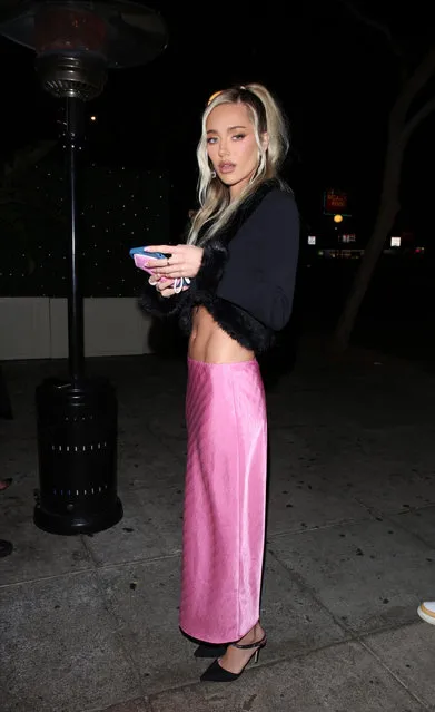 Newly single Harry Hamlin's daughter Delilah Hamlin stuns in a pink skirt and a black top as she steps out with friends after Eyal Booker split in West Hollywood, CA. on February 3, 2022. (Photo by HEDO/Backgrid USA)
