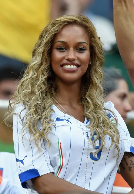 Fanny Neguesha, fiancee of Mario Balotelli of Italy, looks on in the crowd during the 2014 FIFA World Cup Brazil Group D match between England and Italy at Arena Amazonia on June 14, 2014 in Manaus, Brazil. (Photo by Claudio Villa/Getty Images)