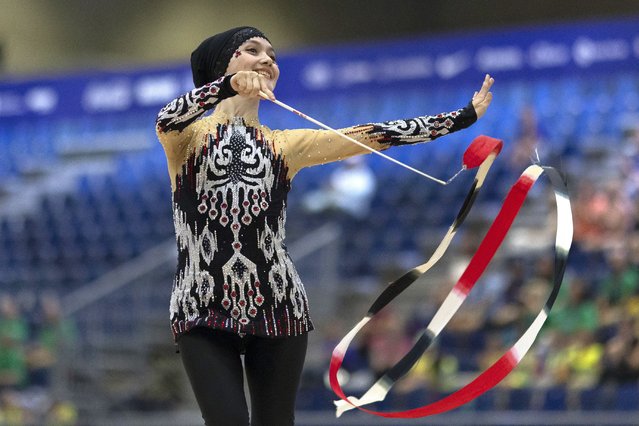 Lola Kuchkorova of SO Uzbekistan competes during Gymnastic Rhythmic level 2 all around during day four of Special Olympics World Games Berlin 2023 on June 20, 2023 in Berlin, Germany. (Photo by Maja Hitij/Getty Images)