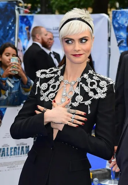 Cara Delevingne poses at the European premiere of “Valerian and the City of a Thousand Planets” in London, Britain on July 24, 2017. (Photo by PA Wire)