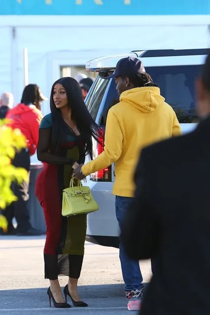 Cardi B, Offset and Quavo arrive at the Super Bowl in Miami, FL. on February 2, 2020. (Photo by Backgrid USA)