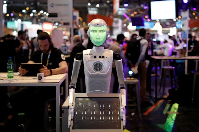 A “SociBot” humanoid robot, manufactured by Engineered Arts, is displayed at the Viva Technology conference in Paris, France on  June 15, 2017. (Photo by Benoit Tessier/Reuters)