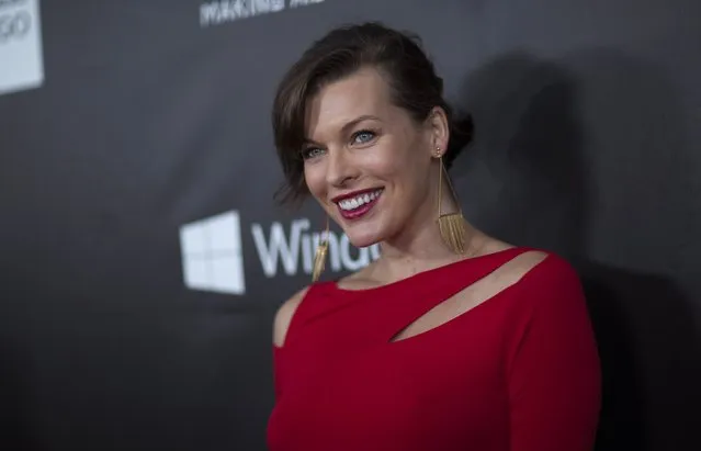 Actress Milla Jovovich poses at amfAR's Fifth Annual Inspiration Gala in Los Angeles, California October 29, 2014. (Photo by Mario Anzuoni/Reuters)