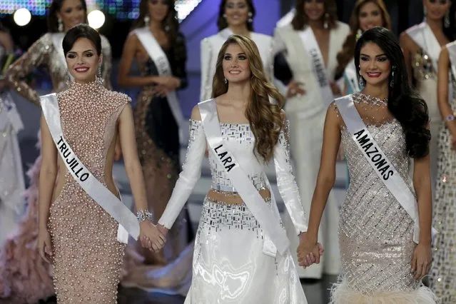 Miss Trujillo, Jessica Duarte (L), Miss Lara Mariam Habach (C) and Miss Amazonas, Andrea Rosales take part in Miss Venezuela 2015 pageant in Caracas, October 8, 2015. (Photo by Marco Bello/Reuters)