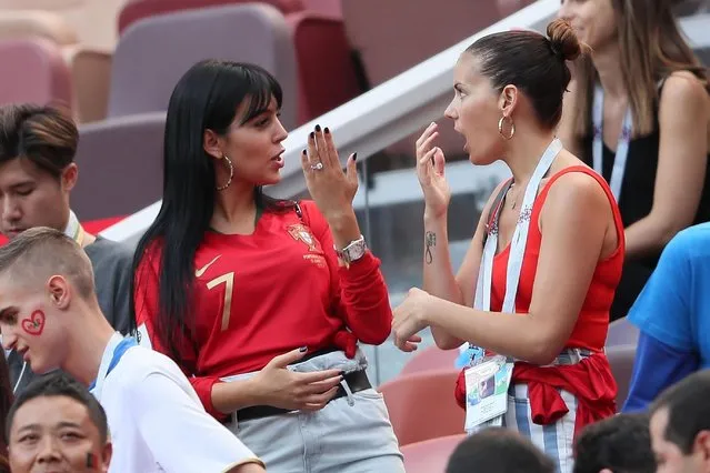 Georgina Rodriguez (L), Cristiano Ronaldo's girlfriend, reacts during the FIFA World Cup 2018 group B preliminary round soccer match between Portugal and Morocco in Moscow, Russia, 20 June 2018. (Photo by BackGrid)