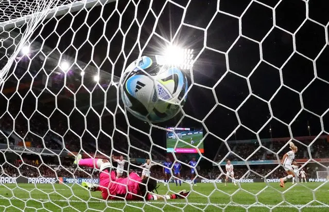 Denmark's Pernille Harder scores their first goal from the penalty spot against Haiti during the FIFA Women's World Cup Australia & New Zealand 2023 Group D match between Haiti and Denmark at Perth Rectangular Stadium on August 01, 2023 in Perth, Australia. (Photo by Luisa Gonzalez/Reuters)