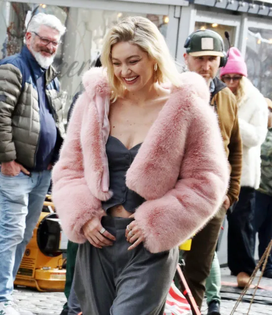 American fashion model and TV personality Gigi Hadid shooting on the set of Maybelline commercial in New York on March 26, 2024. (Photo by MediaPunch/Rex Features/Shutterstock)