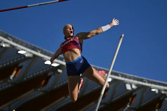 USA's Katie Nageotte competes in the women's pole vault final during the World Athletics Championships at Hayward Field in Eugene, Oregon on July 17, 2022. (Photo by Andrej Isakovic/AFP Photo)
