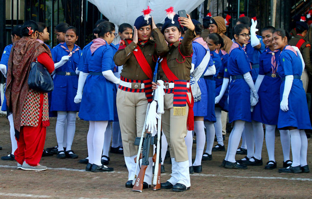 Policewomen take a selfie before taking part in a full-dress rehearsal for the Republic Day parade in Chandigarh, January 24, 2018. (Photo by Ajay Verma/Reuters)