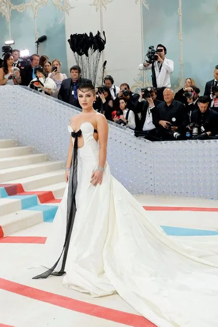 English actress Florence Pugh attends The 2023 Met Gala Celebrating “Karl Lagerfeld: A Line Of Beauty” at The Metropolitan Museum of Art on May 01, 2023 in New York City. (Photo by Mike Coppola/Getty Images/AFP Photo)