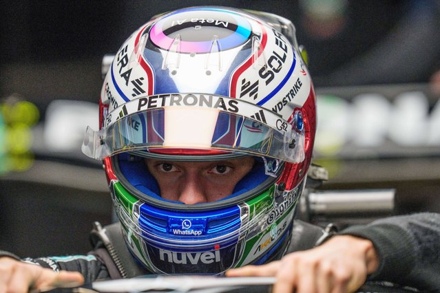 Mercedes driver Andrea Kimi Antonelli Italy prepares for a practice session at the Formula One Las Vegas Grand Prix auto race, Friday, November 21, 2025 in Las Vegas. (Photo by Nick Didlick/AP Photo)