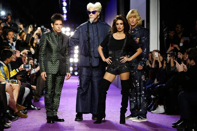 (L-R) Actors Ben Stiller, Will Ferrell, Penelope Cruz and  Owen Wilson walk the runway during the “Zoolander No. 2” World Premiere at Alice Tully Hall on February 9, 2016 in New York City. (Photo by Brian Ach/Getty Images for Paramount)